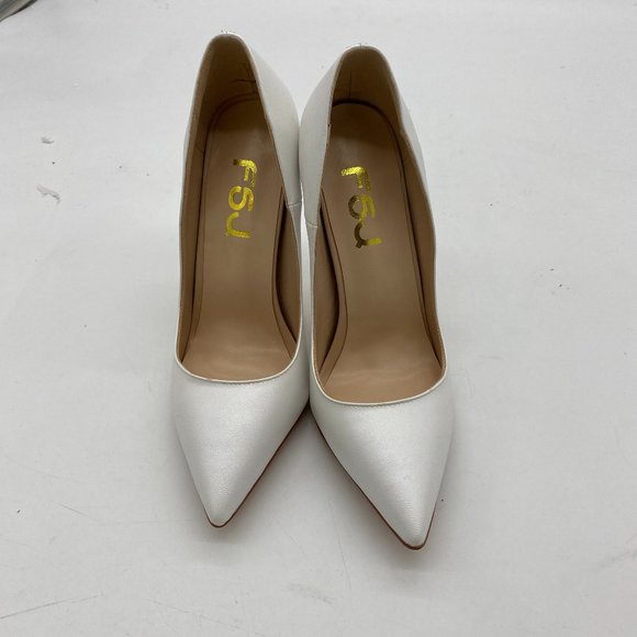 FSJ White Formal Pointed Toe High Heel Pumps Evening Dress Shoes - Picture 2 of 9